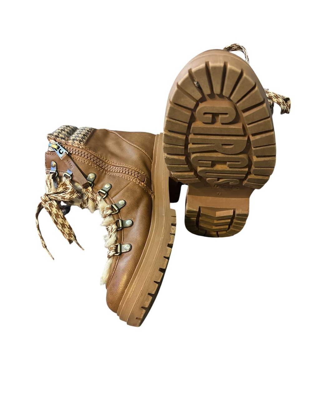 Circus by Sam Edelman Brown Faux-Fur Lace-Up Hiker Boots - Picture 2 of 3